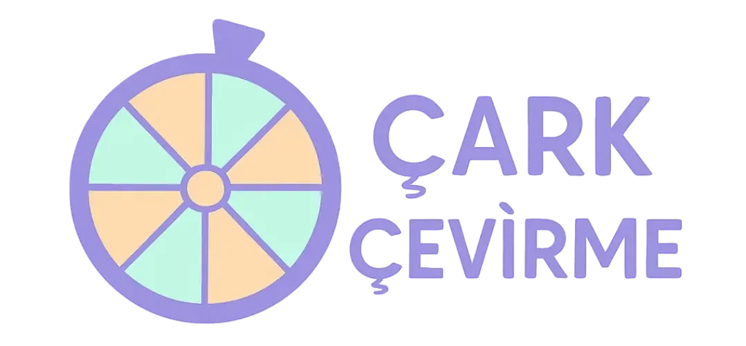 Pastel tonlarda tasarlanmış “çarkçevirme.com” logosu. Sol tarafta lavanta rengi çerçeveli, nane yeşili ve şeftali tonlarında dilimlere ayrılmış stilize bir çark yer alıyor. Sağ tarafta ise lavanta rengiyle yazılmış “ÇARK ÇEVİRME” metni bulunuyor.